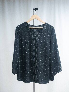 Talbots Boho Black Long Balloon Sleeve Blouse